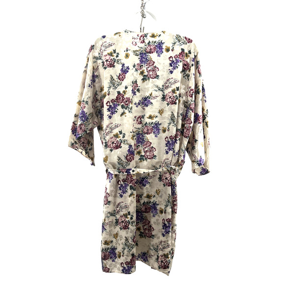 Vintage California Miss Robe Women Large Floral‎ Ivory Silky Damask Kimono - Picture 6 of 11